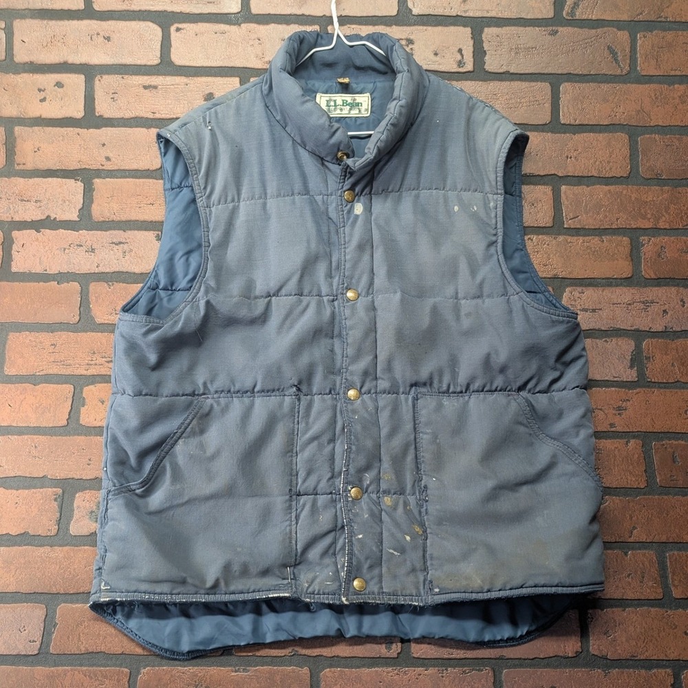 Vintage LL Bean Freeport Maine Dusty Blue Snap Vest Womens XL Distressed Prop